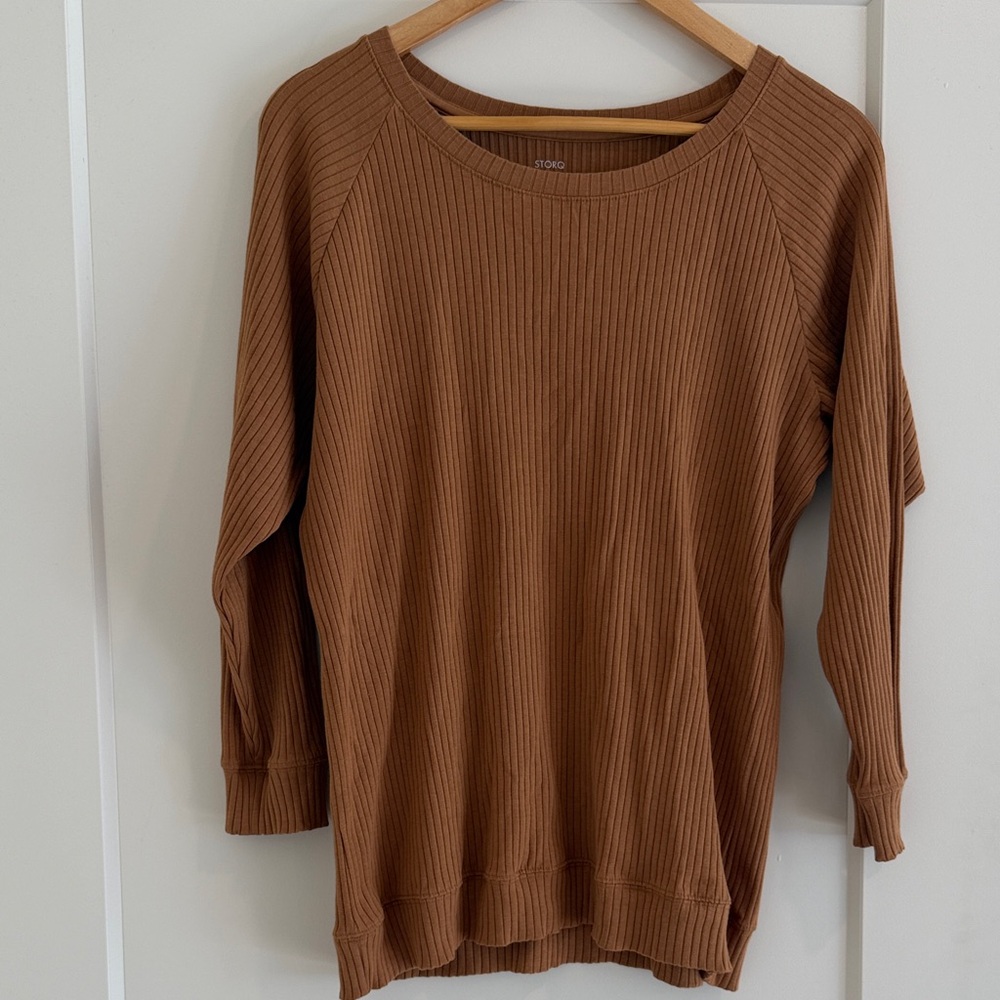 Storq maternity Small “Size 2” Brown Ribbed 3/4 Sleeve Top